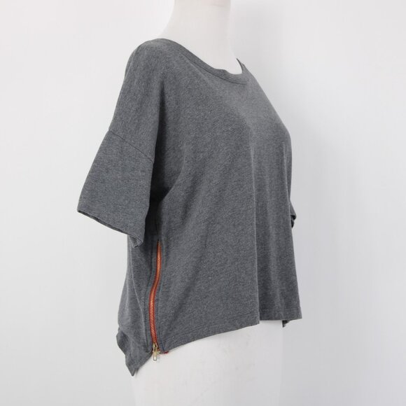 Etienne Marcel Top Sz M Gray Red Zipper Detail Crop Hi Lo 100% Cotton Top - Picture 8 of 14